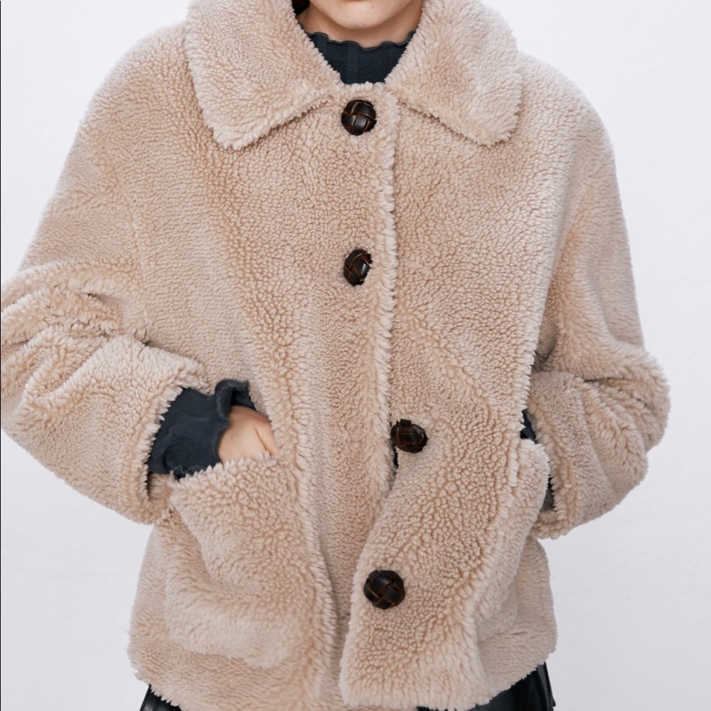 Zara Camel Teddy Jacket Sz Small
